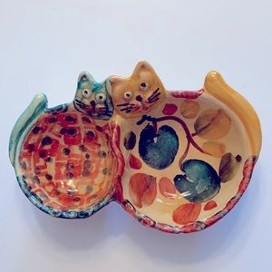 Double Cat Ceramic Bowl